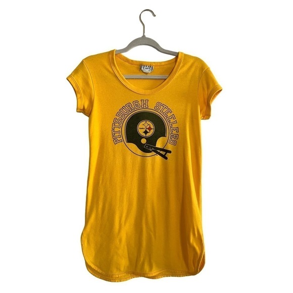 Vintage Women’s Pittburgh Steelers Long Pajama Shirt Size Small Yellow - Picture 2 of 7